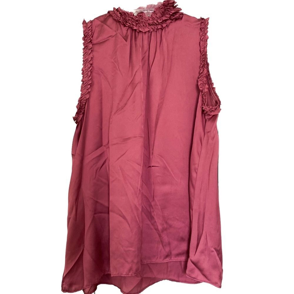 Zara Dark Pink Silk High Neck Frill Sleeveless Tank Blouse Size Small